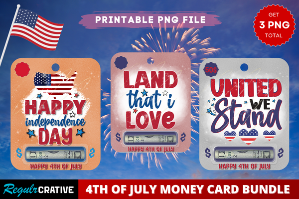 4Th Of July Money Card PNG Bundle