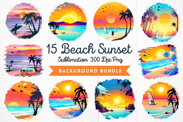 Beach Sunset Watercolor Sublimation Bundle