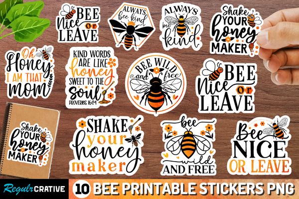 Bee Printable Stickers  Png Bundle