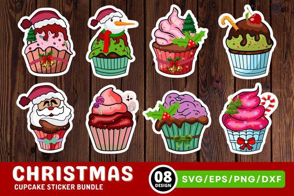 Christmas Cupcake Sticker SVG Bundle