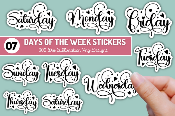 Days Of The Week Script Sublimation Stickers Bundle