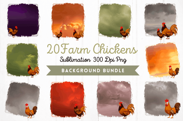 Watercolor  Farm Chickens Sublimation Background Bundle