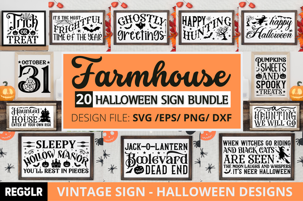Farmhouse Halloween Round Sign SVG design Bundle