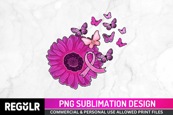 Breast Cancer Flower Sublimation PNG, Breast Cancer Sublimation Design