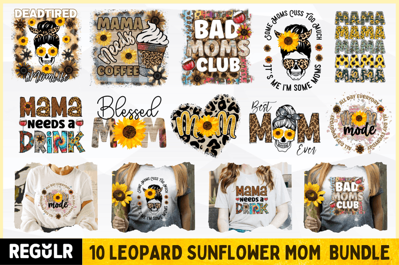 Leopard Sunflower Mom PNG Bundle