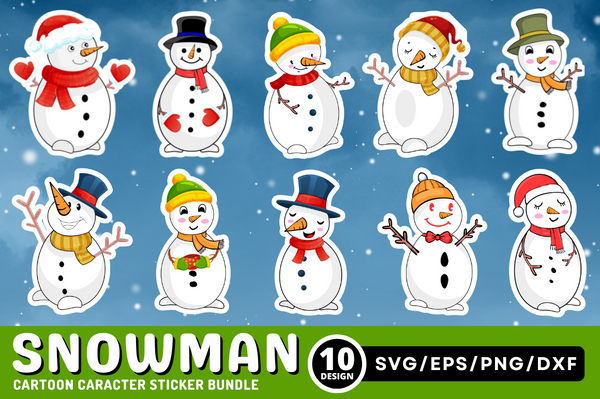 Snowman Cartoon Character Stickers Bundle