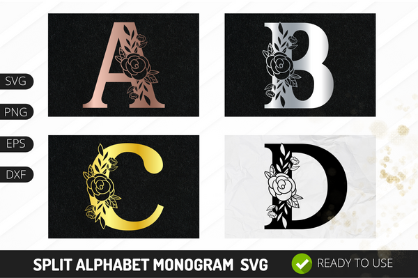 Floral Split Alphabets  A-Z SVG Bundle
