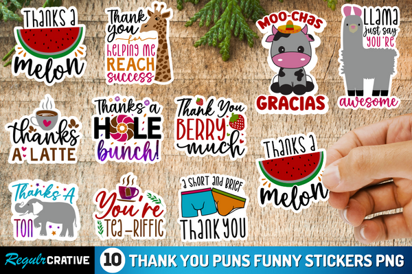 Thank You Puns Funny Png Stickers Bundle