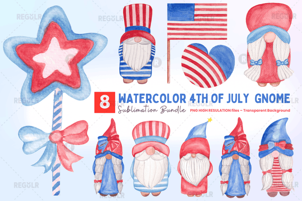 Watercolor  4th Of July Gnome Clipart Bundle