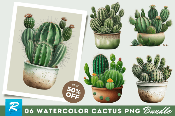 Watercolor Cactus Clipart Bundle