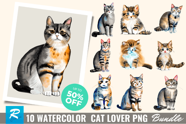 Watercolor Cat Lover Clipart Bundle