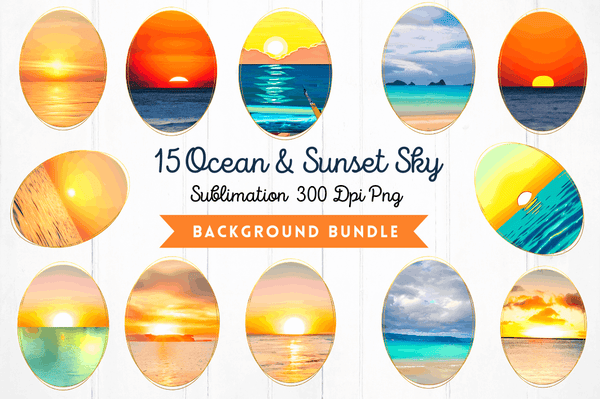 Ocean Water & Sunset Sky Sublimation Oval Background Bundle