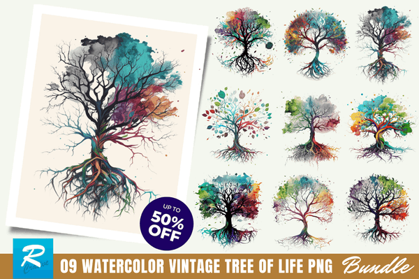 Watercolor Tree of Life Clipart Bundle