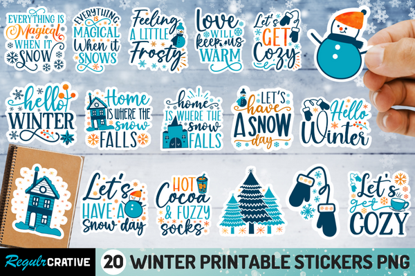 Winter Printable Stickers Png Bundle