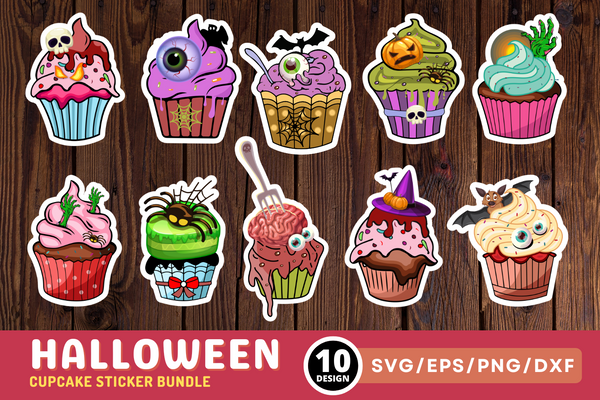 Halloween Cupcake Sticker SVG Bundle